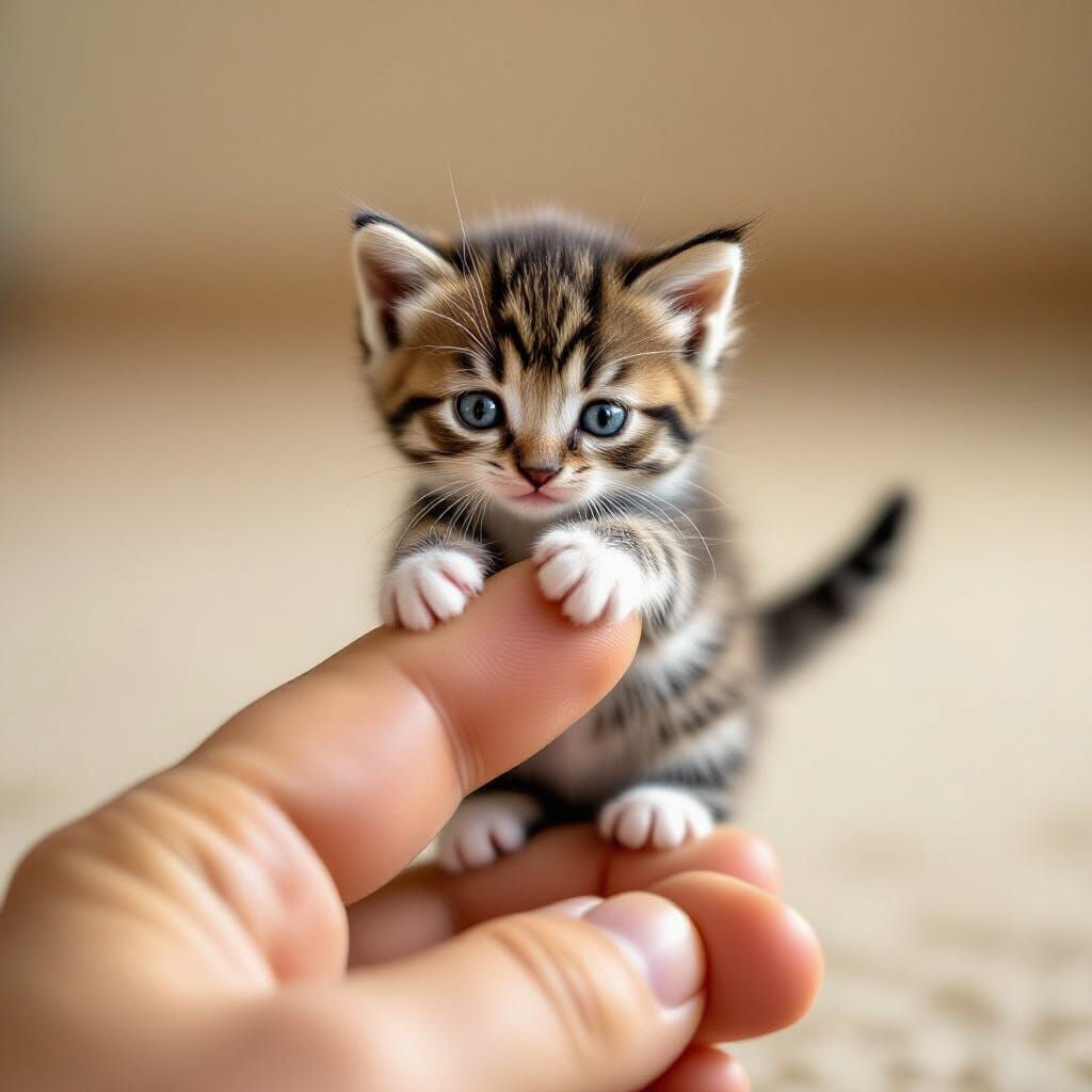 Miniature Kitten and Giant Fingertip