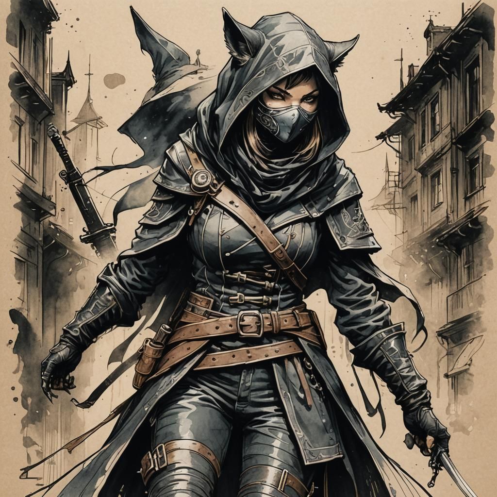 Catfolk Rogue in Steampunk Dark Fantasy Illustration