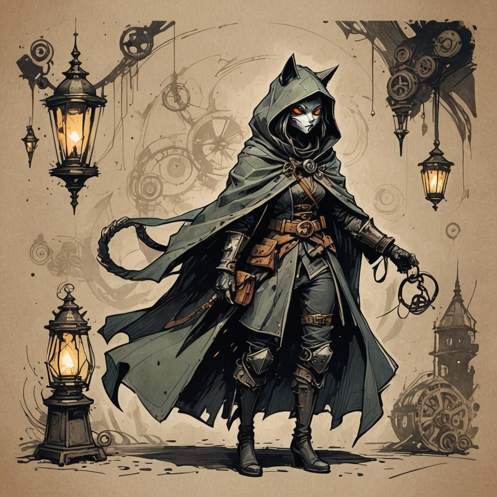 Catfolk Rogue in Dark Fantasy Sketchbook Style