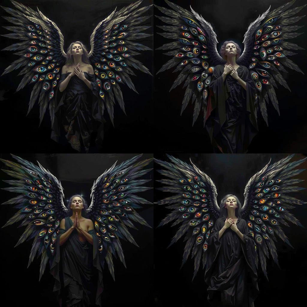 Mystical Angel of Sorrow in Dazzling Black and Gold