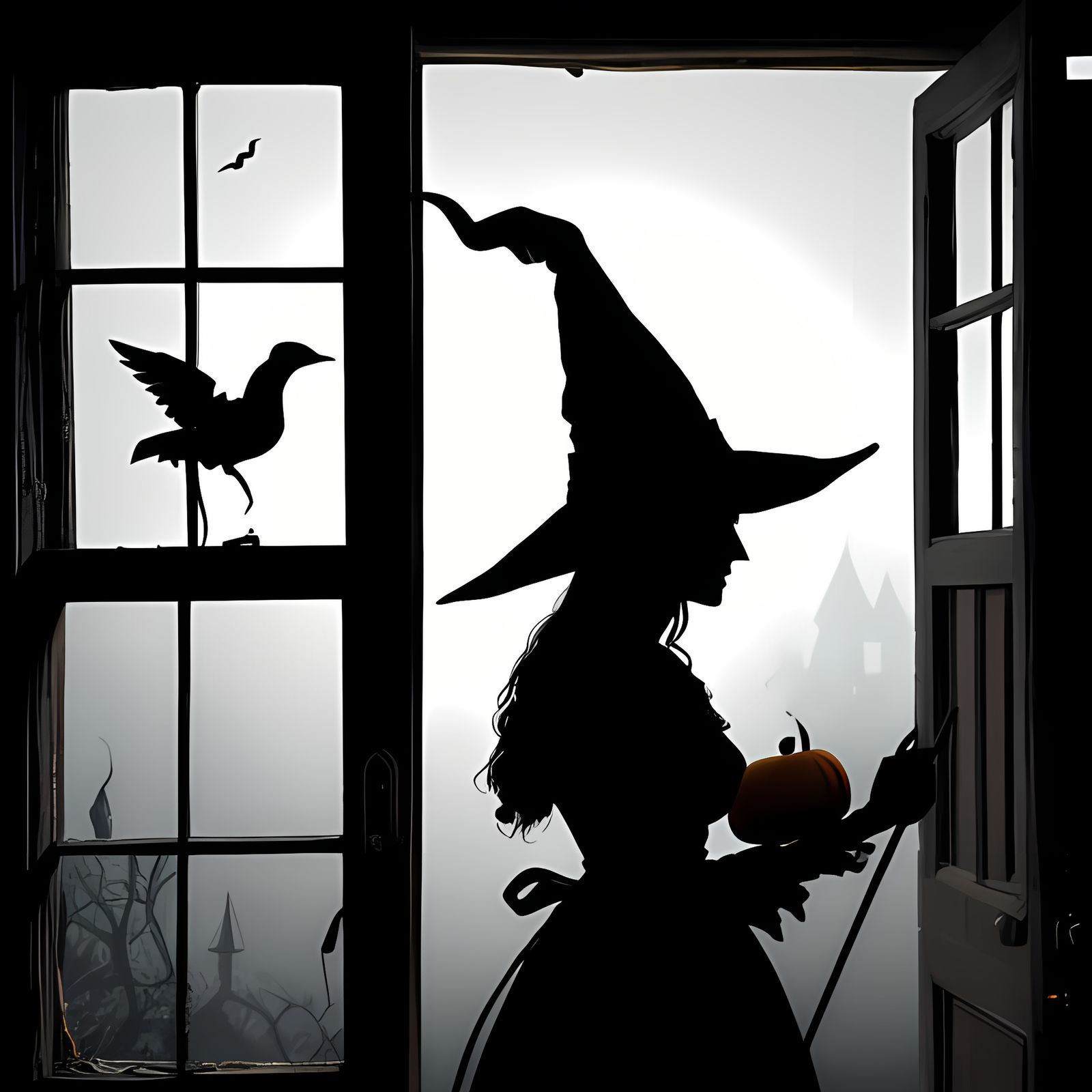 Enchanting Witch Silhouette with Whimsical Halloween Scene