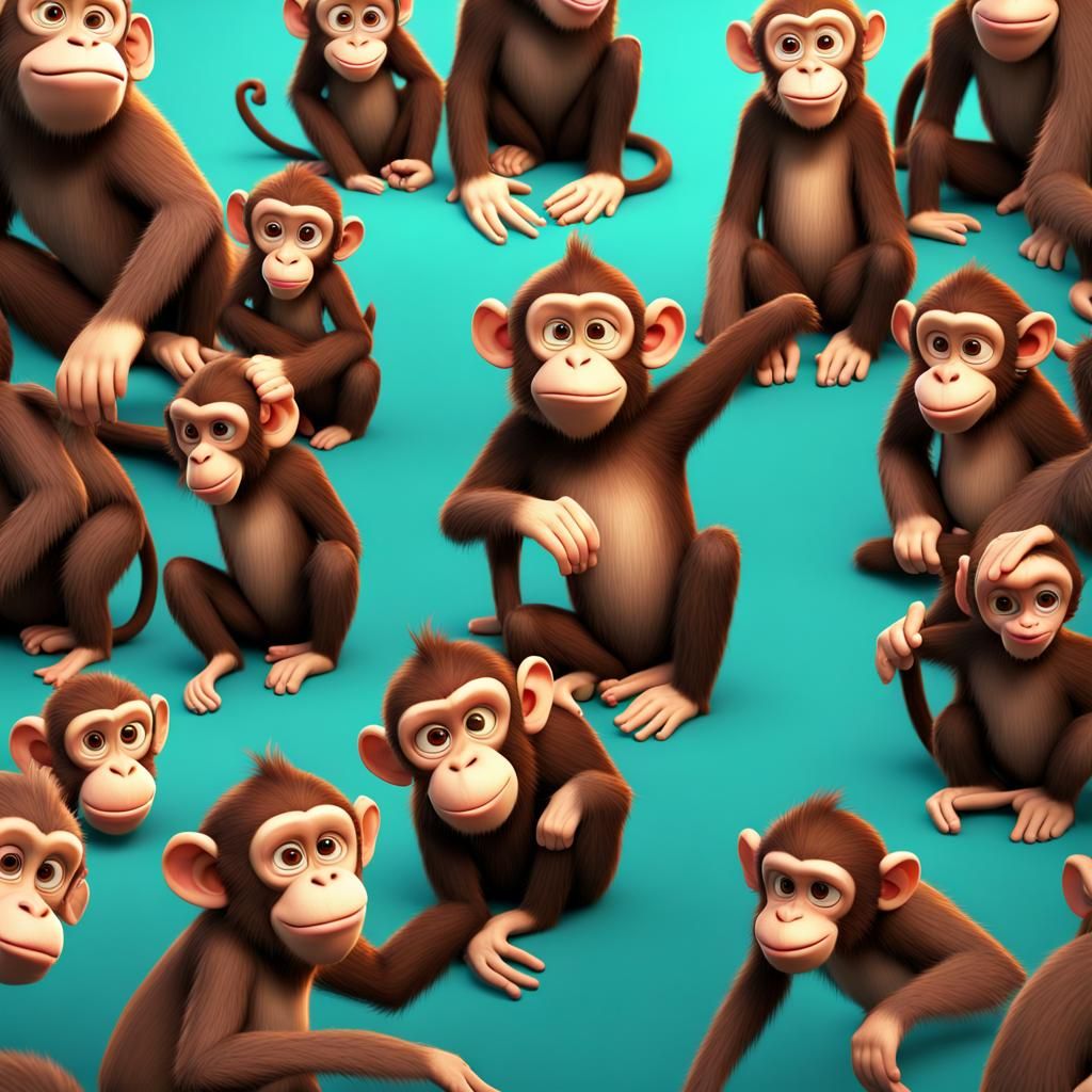 Monkeys in Pixar Style 3D Digital Art