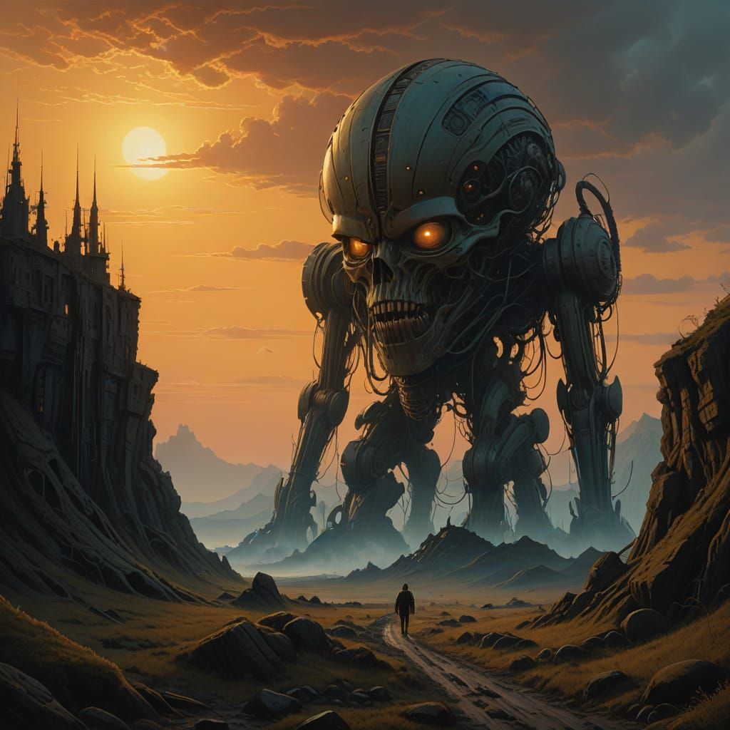 Giant in a Surrealist Sci-Fi Landscape
