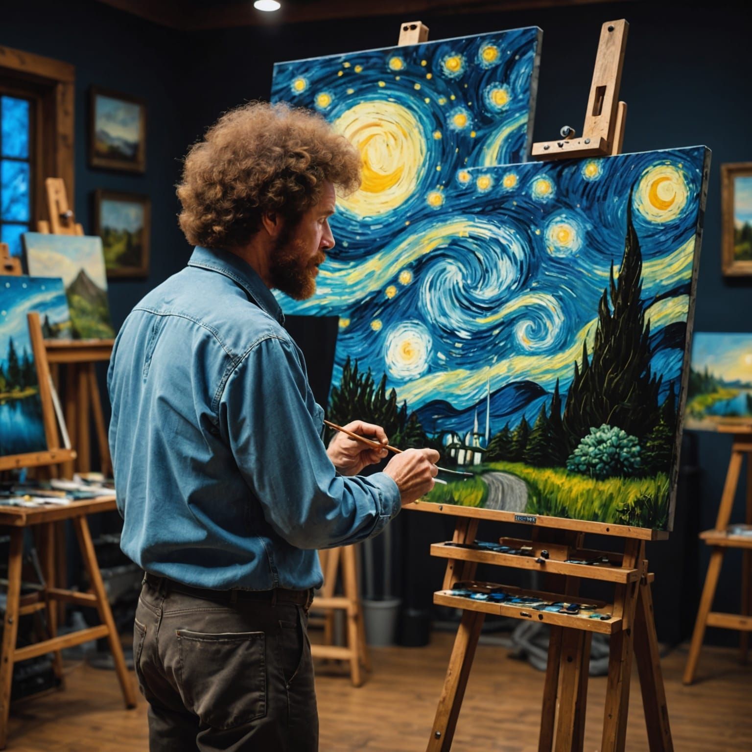Bob Ross Paints Starry Night: Hyperrealistic HDR