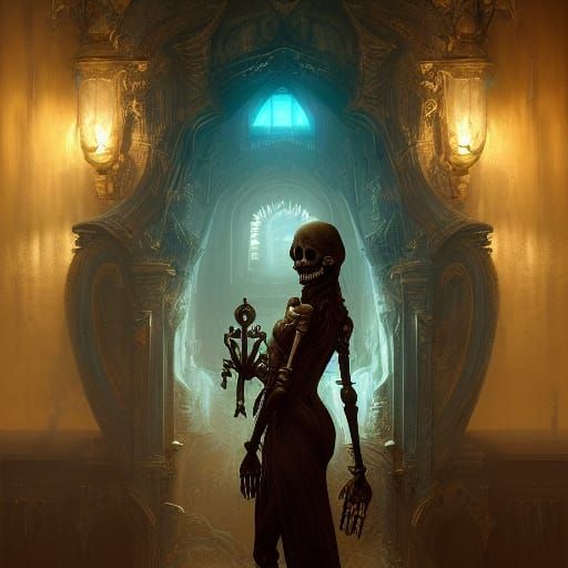 Intricate Skeleton Key in Dark Fantasy Style