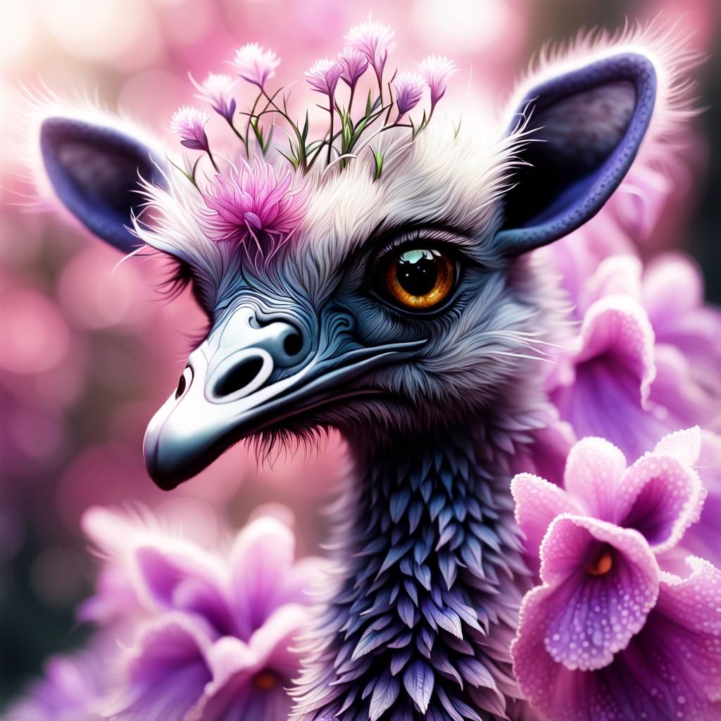 Cute Baby Emu with Elven Ears Portrait