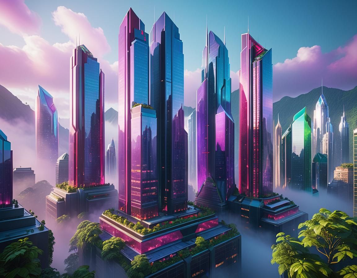 Ruby City: Glass Skyscrapers in Fantasy Concept Art