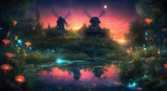 Picturesque Windmills in a Rural Landscape