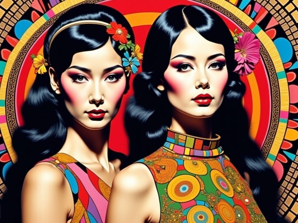 1960s Mod Fashion with Psychedelic Backdrop