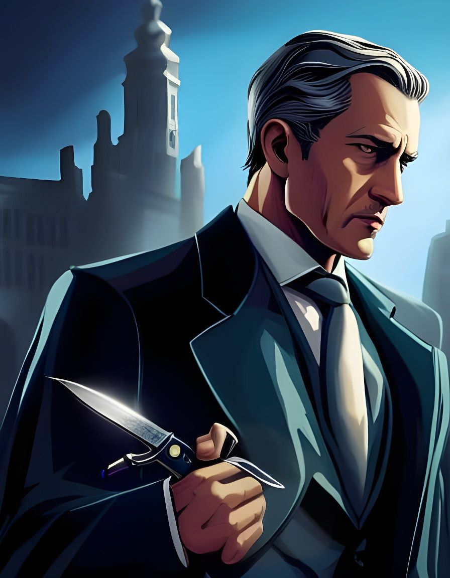 Man with Knife in Frozen Town Square, Fairycore Art