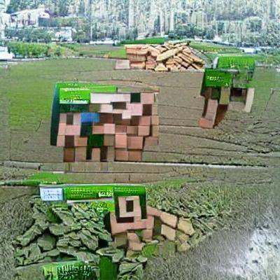 Minecraft Landscape with Blocky Characters