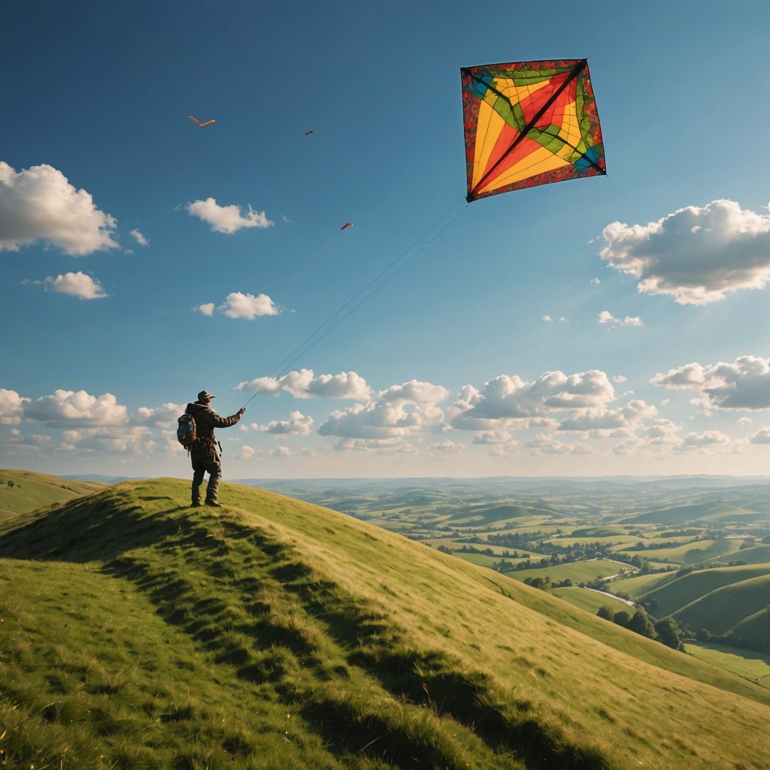 Shepherd Flying a Kite on a Hill