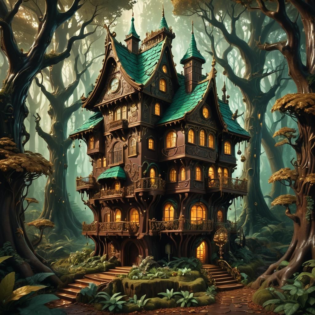 Decadent Chocolate House in Dreamlike Forest