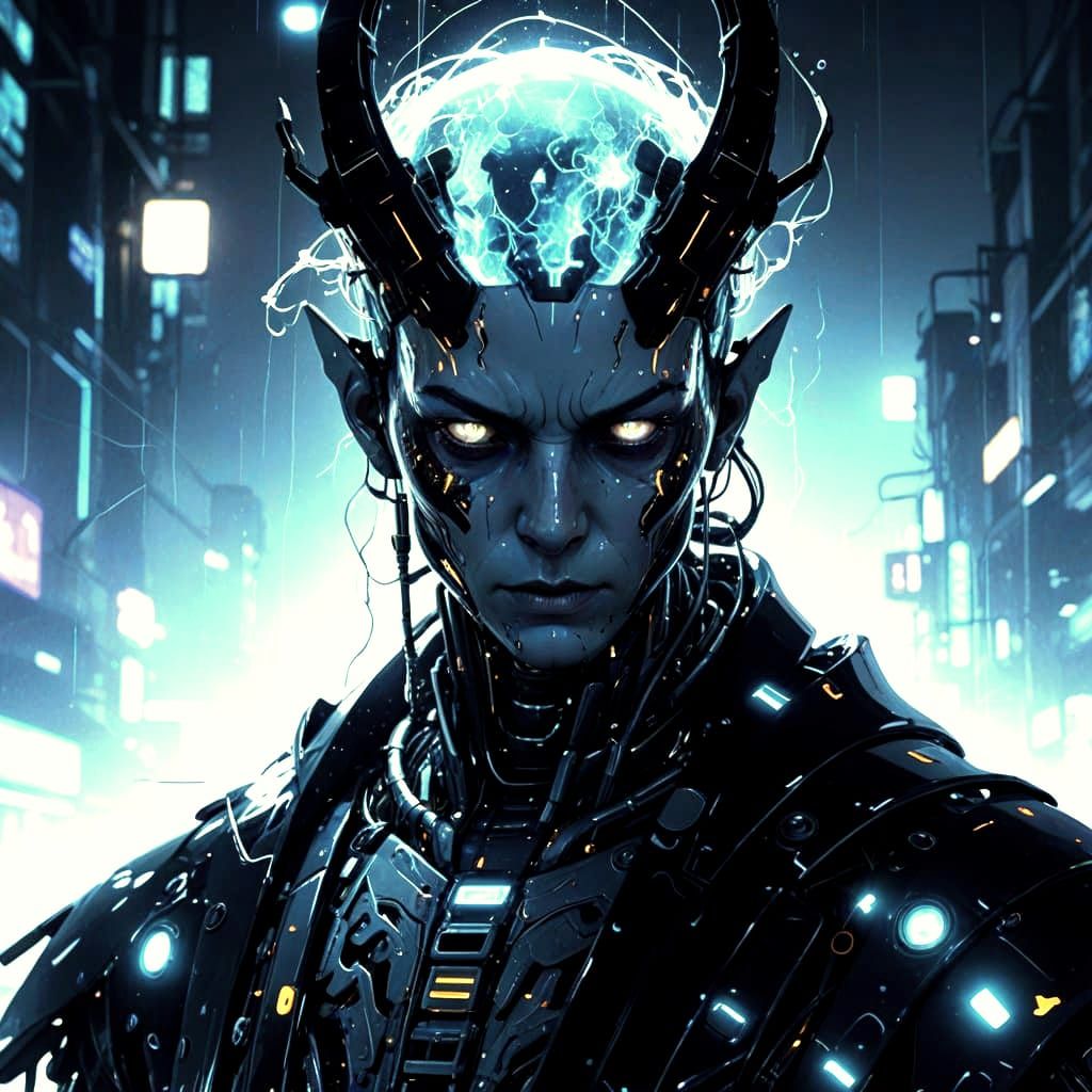 Water-Punk Android in Underwater Cyberpunk City