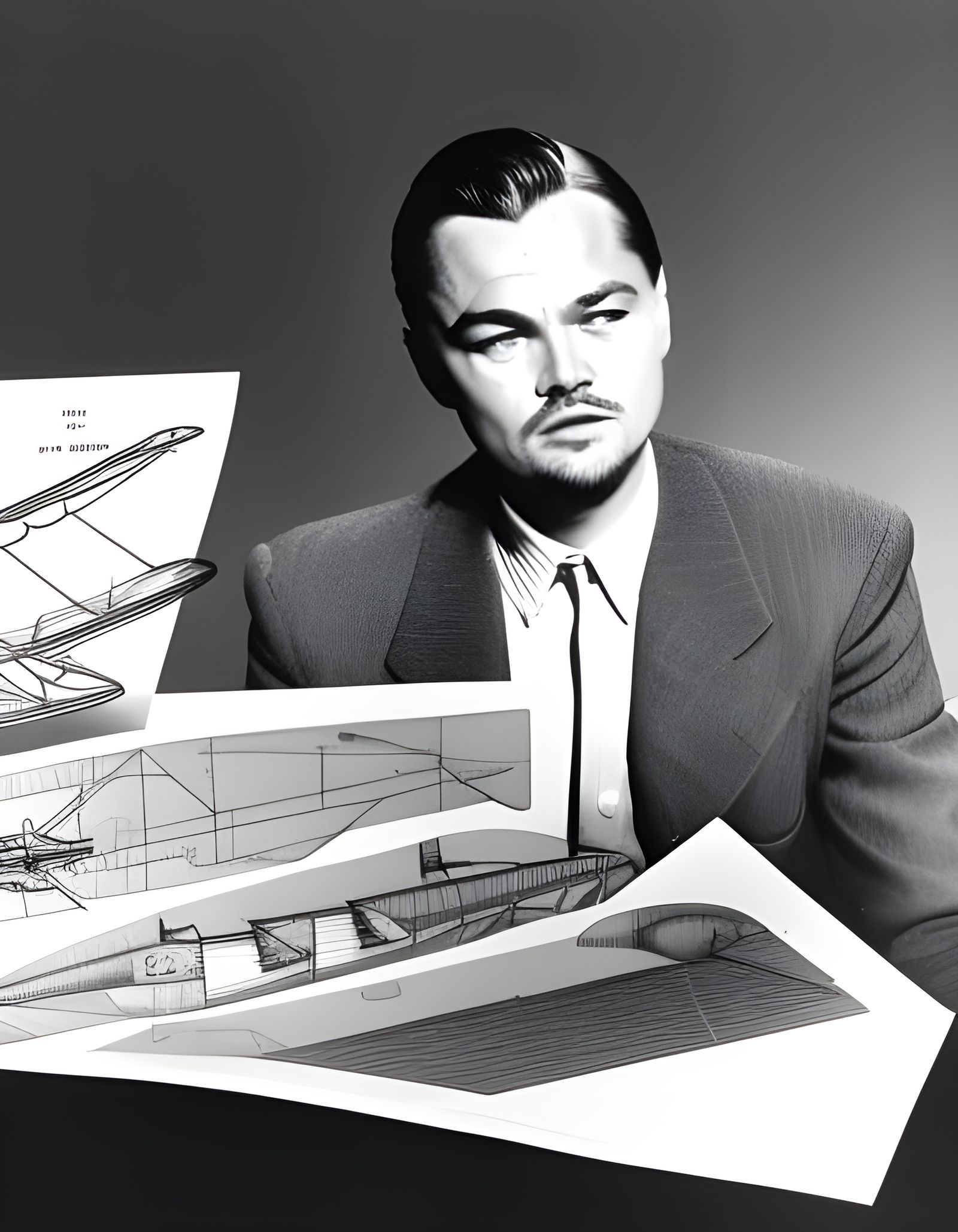 Howard Hughes Examines Spruce Goose Blueprints