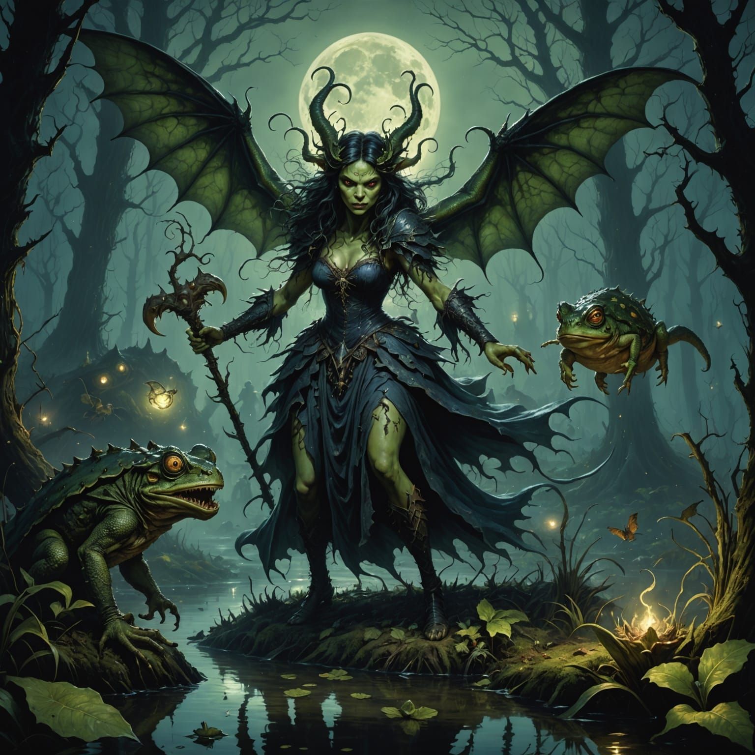 Ethereal Horror in a Moonlit Swamp