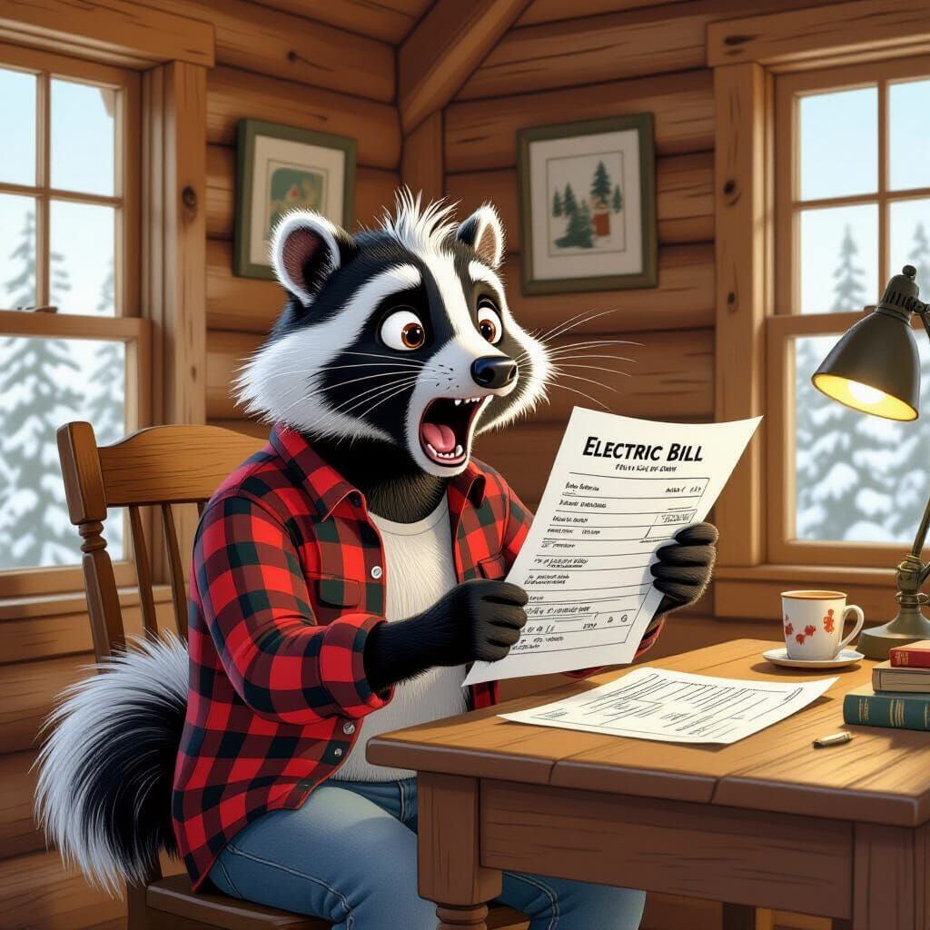 Shocked Skunk with Electric Bill, Digital Art