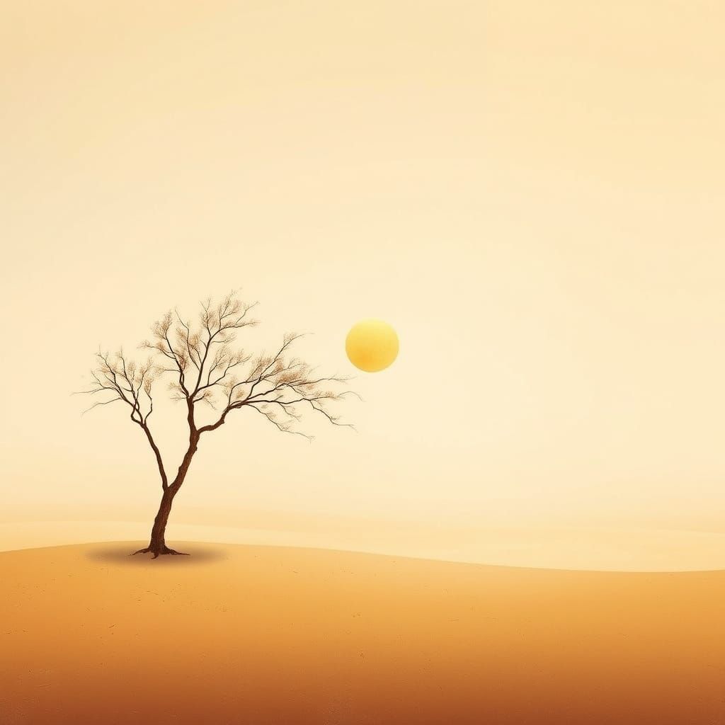 Elegant Tree Stretches Towards Horizon in Soft Pastel Landsc...