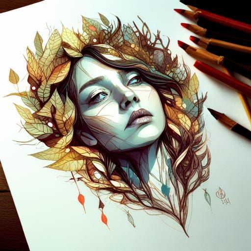 Intricate Woman of Branches Digital Painting