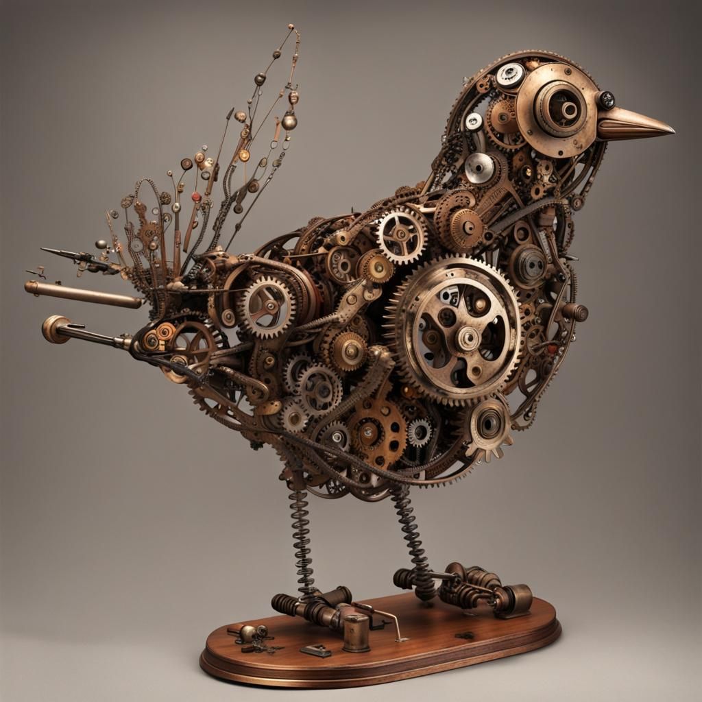 Steampunk Bird Sculpture of Gears and Springs