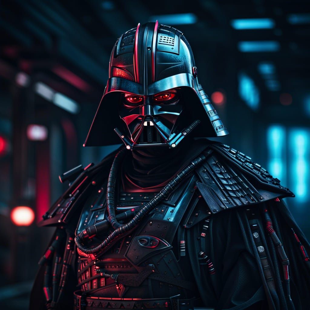 Cyberpunk Samurai Darth Vader in Hyperrealistic Style