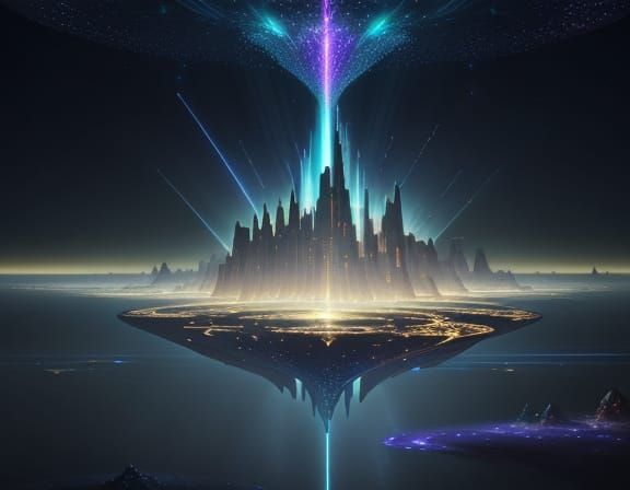 Crystal City in Cosmos: Ethereal Digital Matte Painting