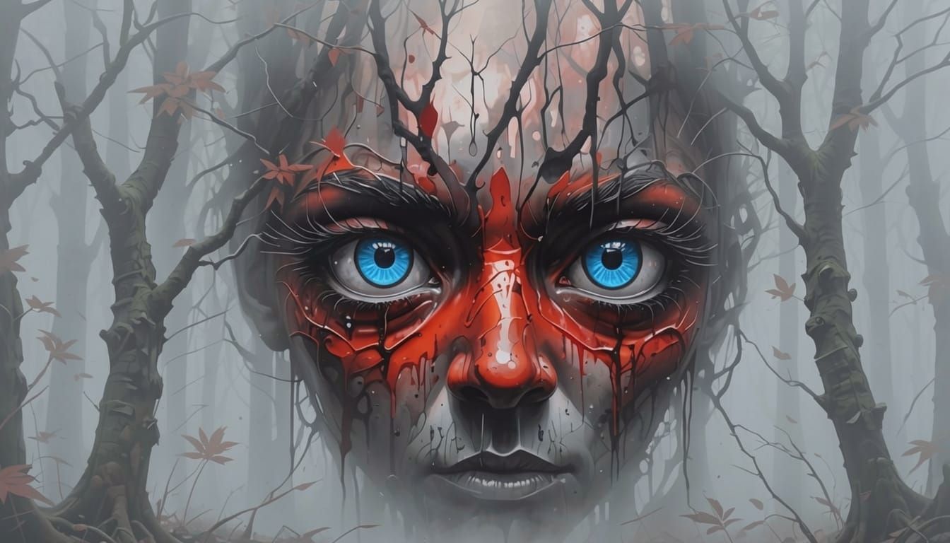 Mysterious Red Eyes in Foggy Forest
