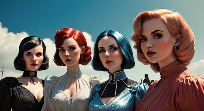 Identical Doll-Faced Girls in Copperpunk Aesthetic