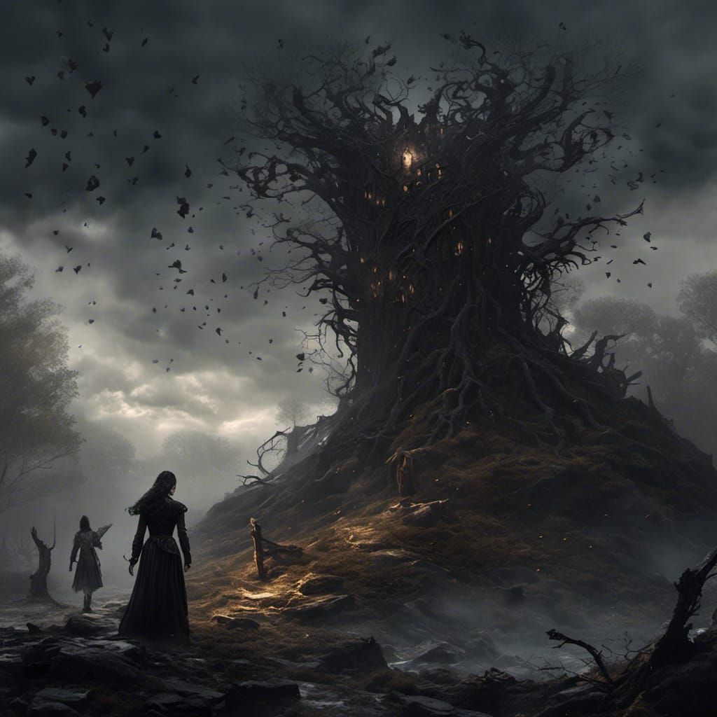 Bleeding Heart Girl in Rainy Dark Fantasy