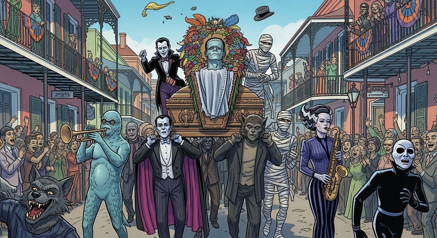 A Universal Studios Monster themed funeral parade!