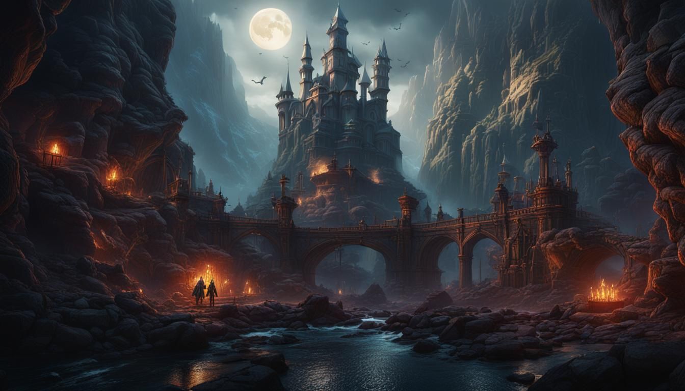 Fantastical Dark Landscape: Detailed Matte Painting