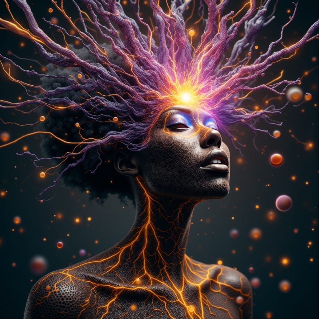 Black Woman's Body Explodes into Cosmic Particle Universes