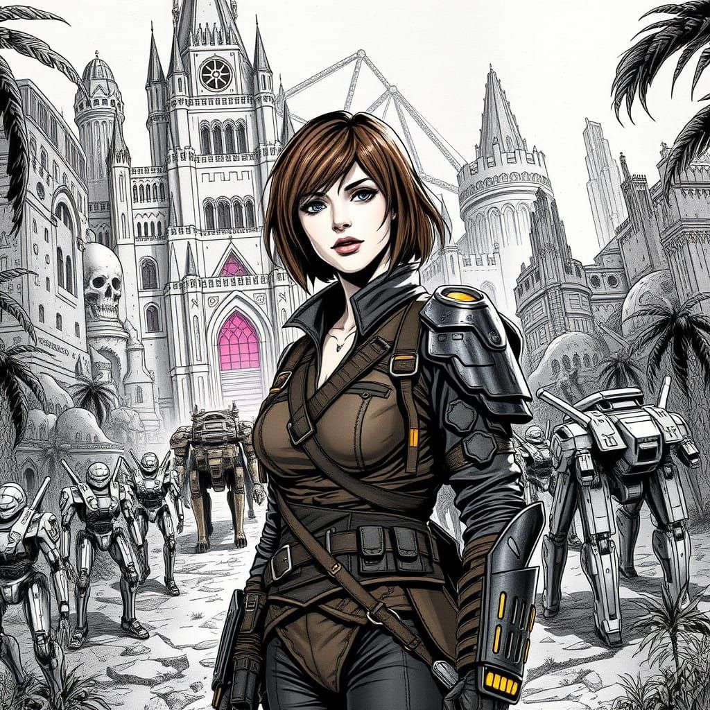 Cyberpunk Dúnedain Ranger Defies a Dystopian Jungle Castle
