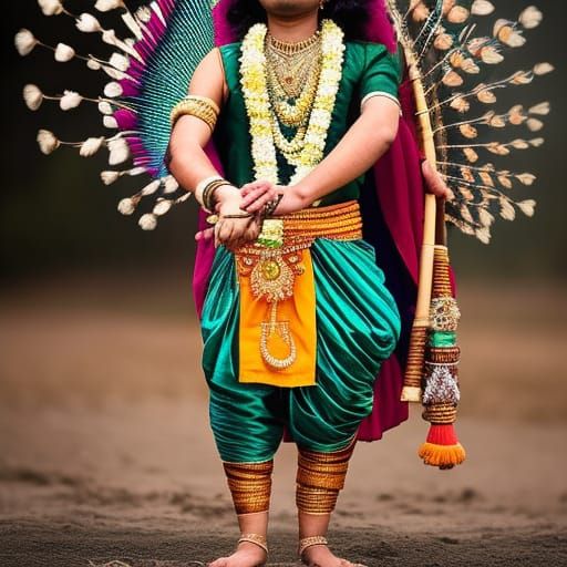 Krishna Portrait with Flute in Digital Art Style