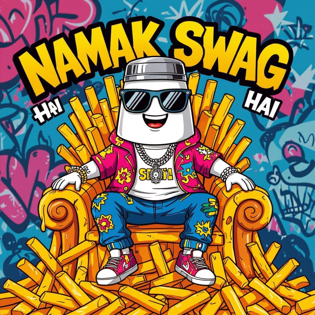 Cool Salt Shaker on Fry Throne in Cartoon Style