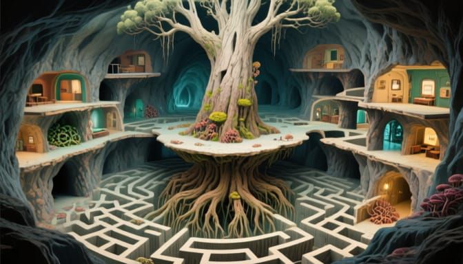 Fantasy Cave Maze Under Petrified Eucalyptus Tree