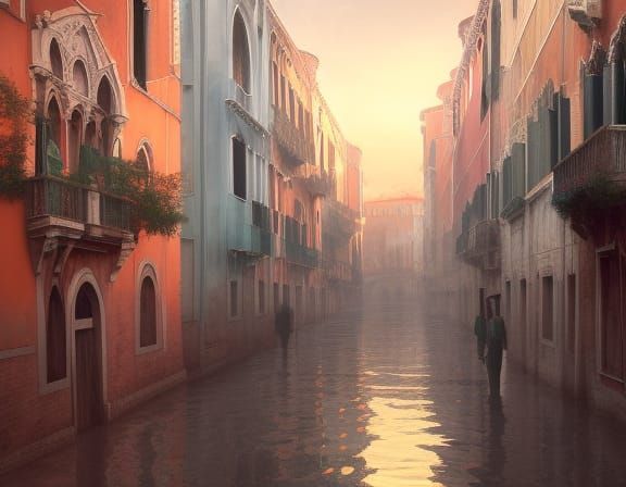 Venice Victorian School at Sunset: Pearlescent Digital Art