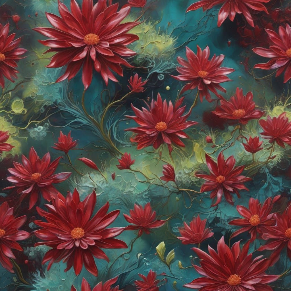 Luxurious Crimson Polar Moss Floral Painting