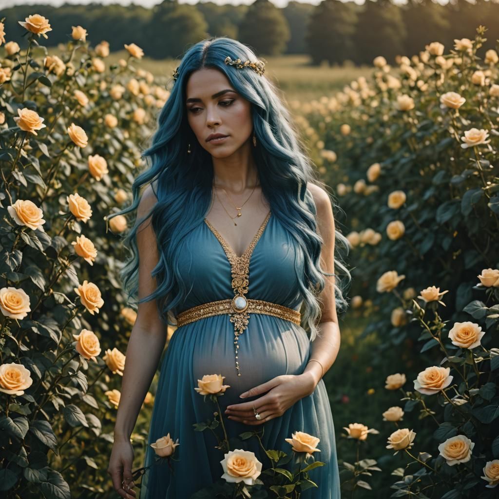 Pregnant Girl Portrait in Roses with Cinematic Style
