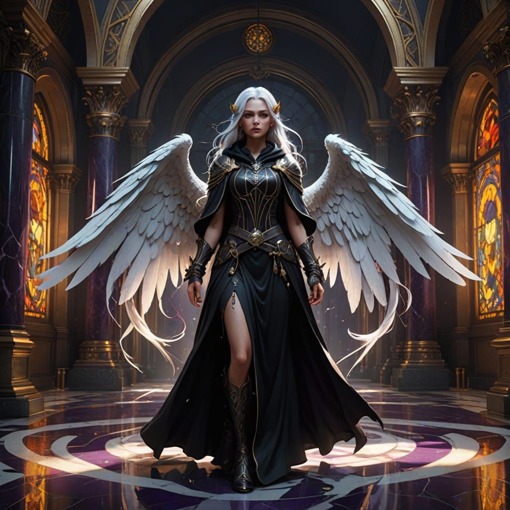 Female Angel in Ballroom: Dark Fantasy Concept Art