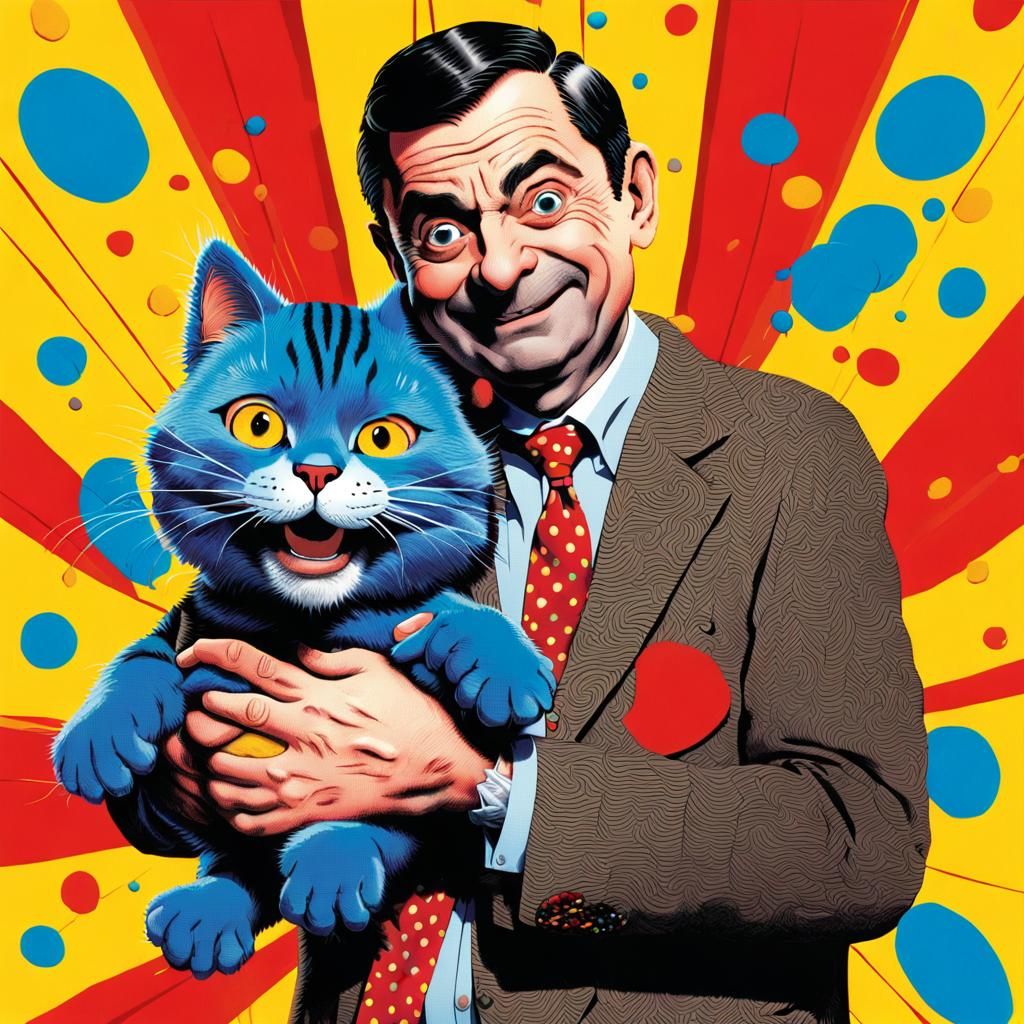 Mr. Bean and Cat in Pop Art Style