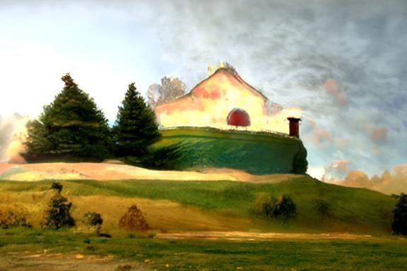 Farmhouse Landscape in Soft Warm Colors