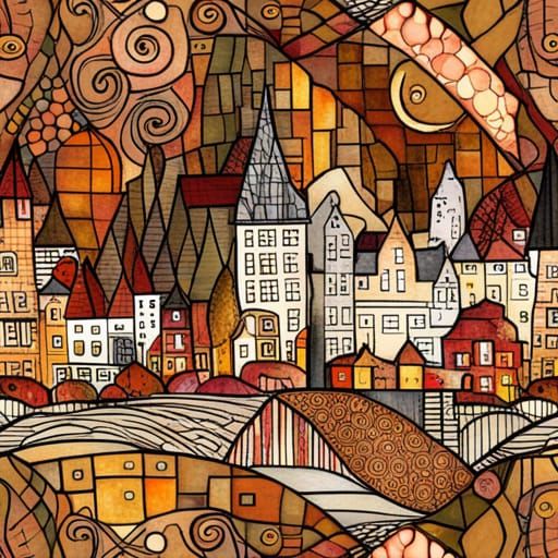 Autumnal Vancouver in Stained-Glass Style Digital Painting