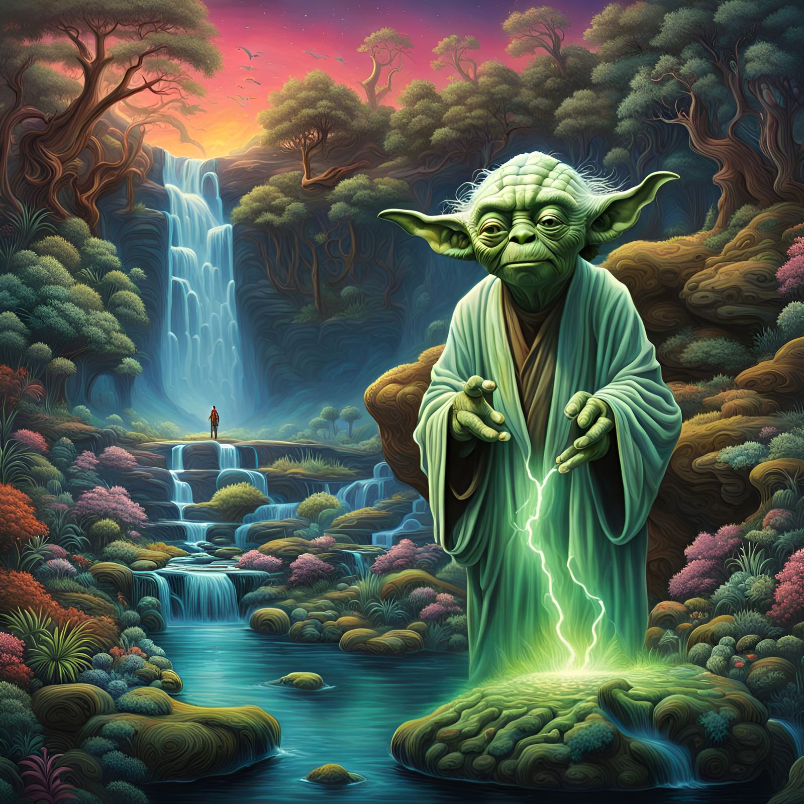 Surreal Phosphorescent Yoda in a Living Landscape