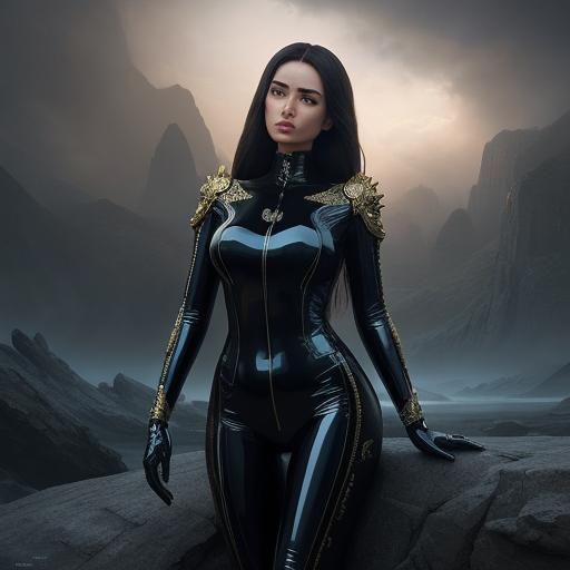 Girl in Latex Bodysuit: Digital Matte Painting