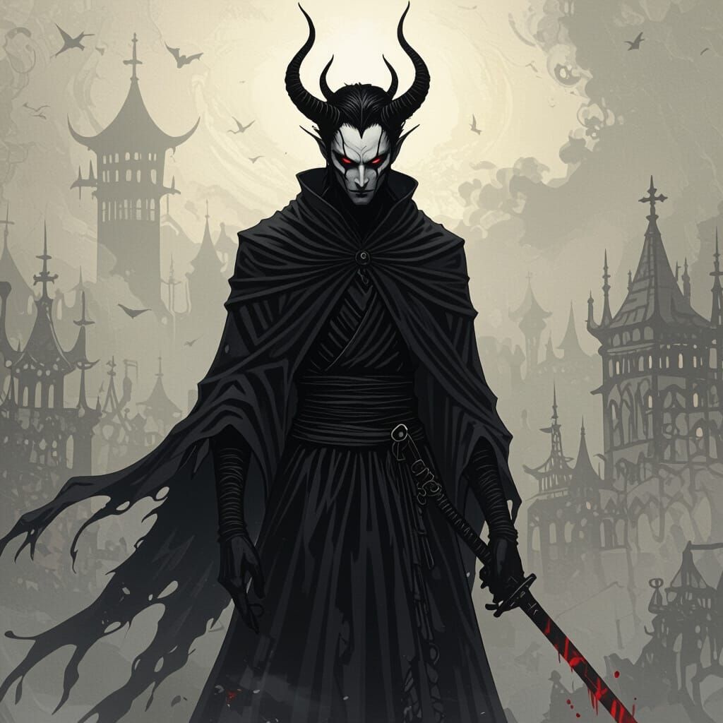 Intimidating Demonic Figure in Dark Fantasy Style