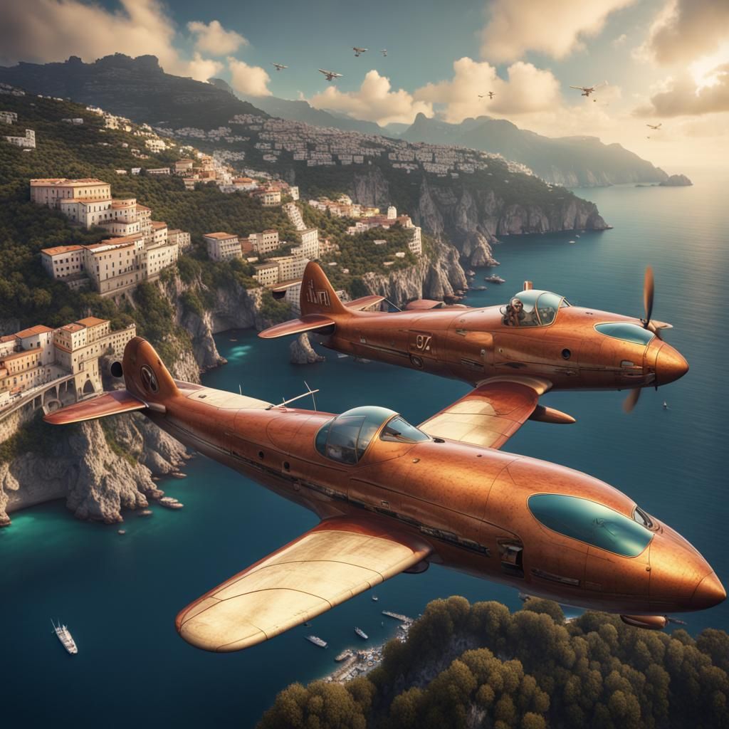 Anthropomorphic Airplanes Kissing Over Amalfi Coast