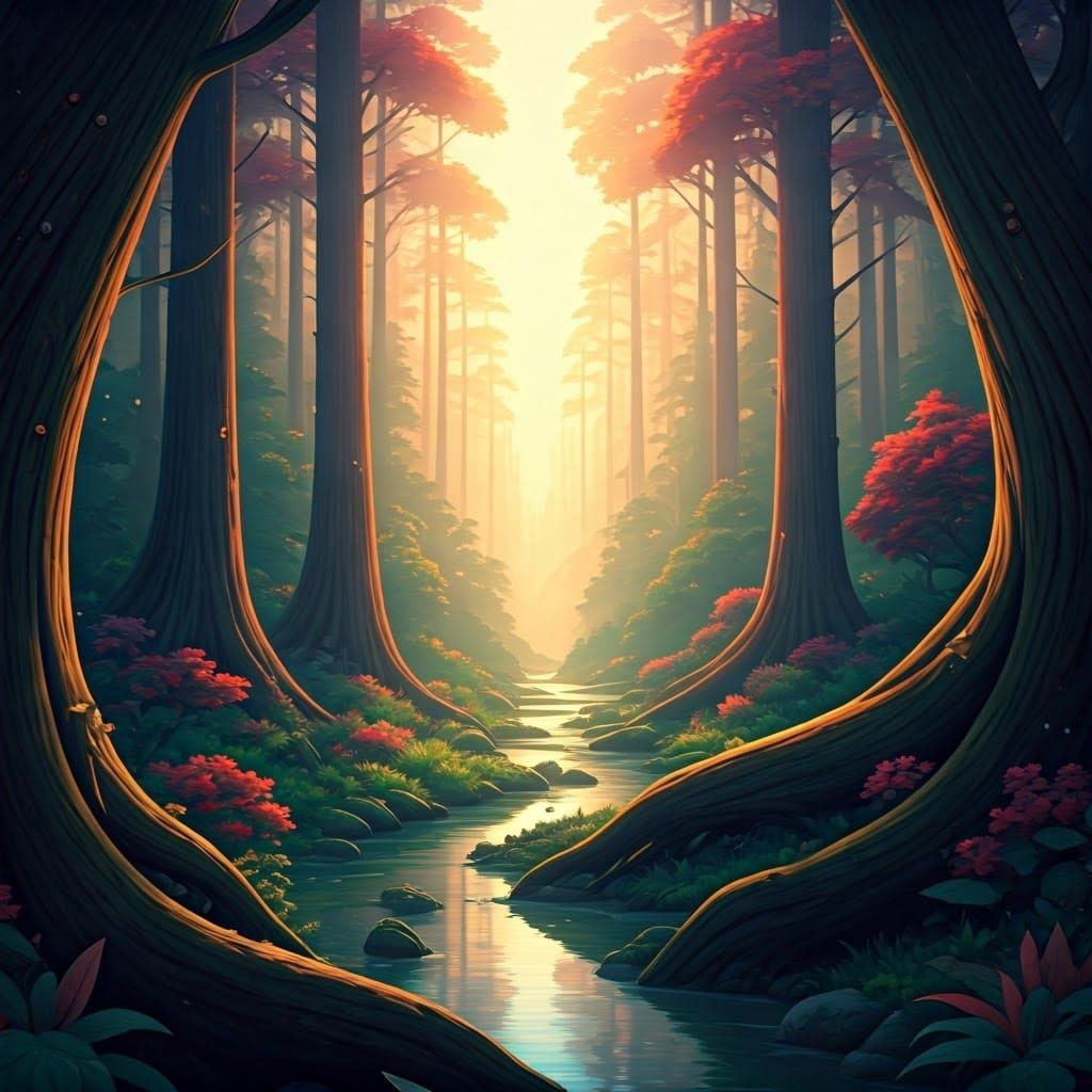 Lush Forest Streams in Pixar-Inspired 3D Art
