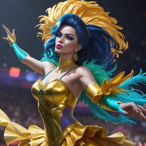 Dramatic Showgirl Performance in Splash Art Style