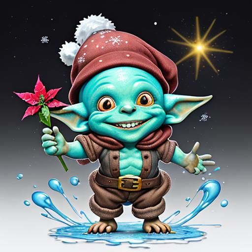 Whimsical Goblin Monk Christmas Creature in Graffiti Art Sty...